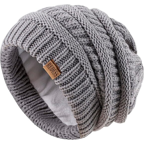 Women\'s Slouchy A2 Gray Beanie Winter Warm Chunky Soft Skull Cable Knit Hat Cap main image 4